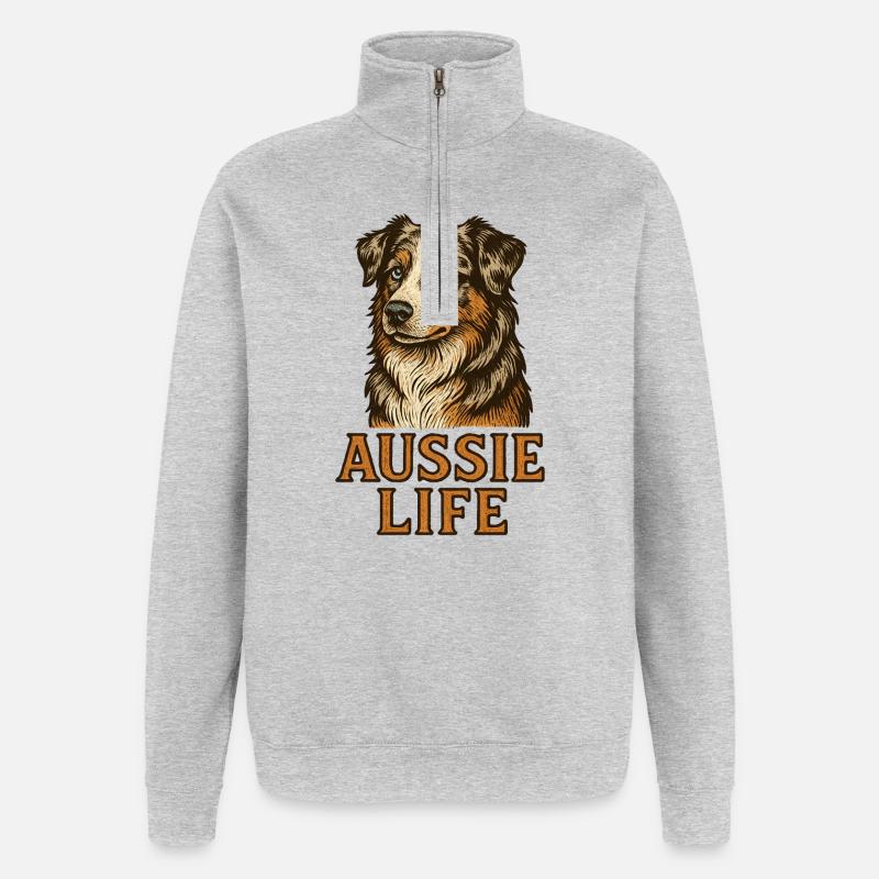 Australian Shepherd Hund - Australian Shepherd - Quarter-Zip-Sweatshirt - Grau meliert