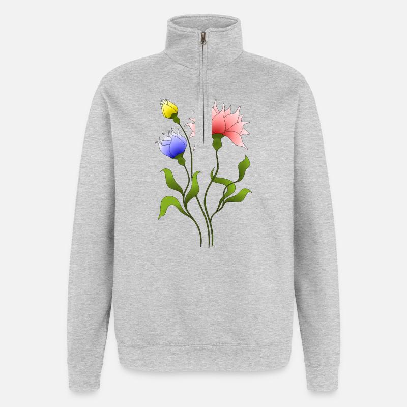 Blumen - Quarter-Zip-Sweatshirt - Grau meliert