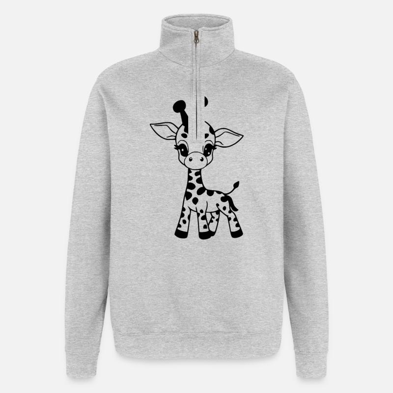 Girafe bébé girafe - Sweat à zip 1/4 - gris chiné