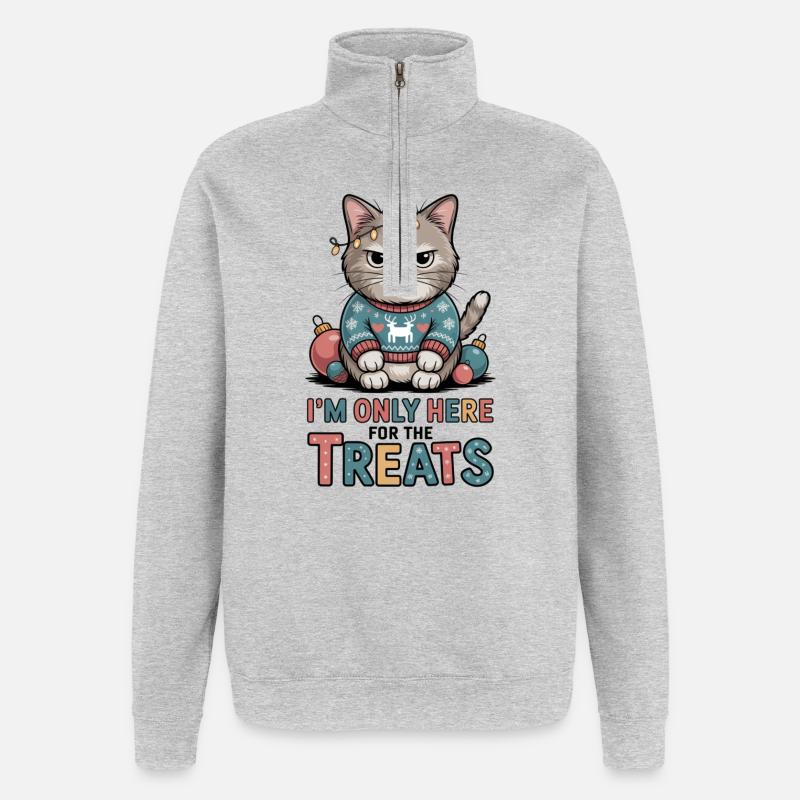 Chat sinistre en pull de Noël - Sweat à zip 1/4 - gris chiné