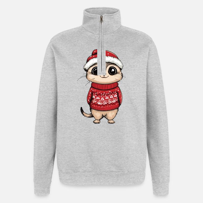 Erdmännchen Weihnachten - Quarter-Zip-Sweatshirt - Grau meliert