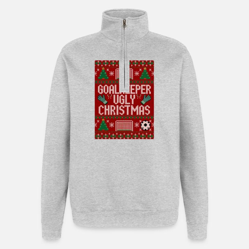 Torwart hässlicher Weihnachtspullover Design - Quarter-Zip-Sweatshirt - Grau meliert