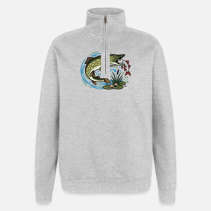 Pike catches roach - Quarter-Zip Sweatshirt - heather grey