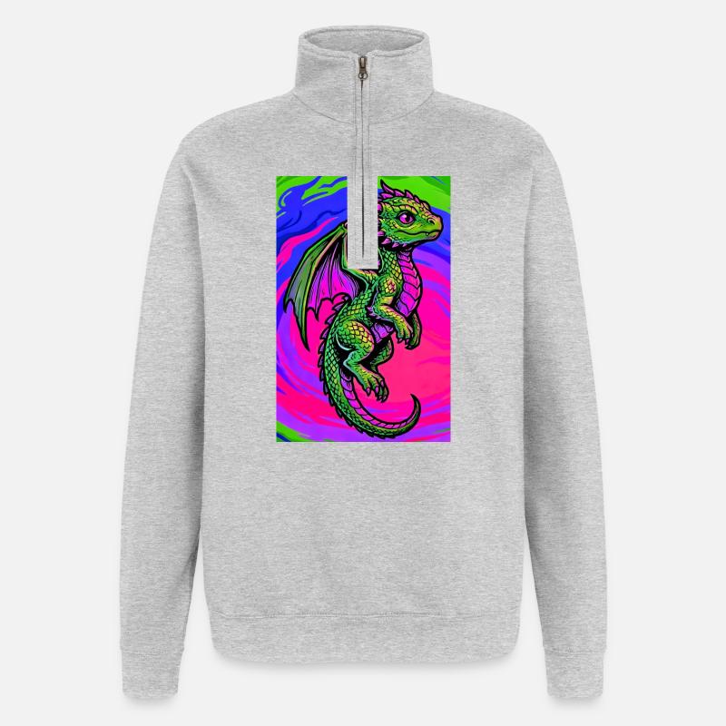 Drache - Quarter-Zip-Sweatshirt - Grau meliert