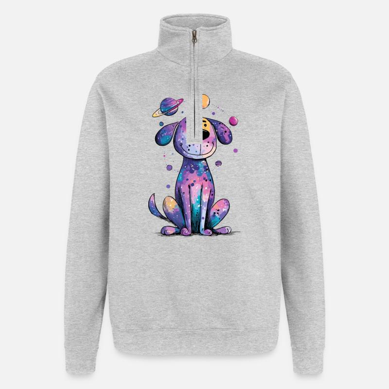 Chiot galactique dans l’espace - Sweat à zip 1/4 - gris chiné
