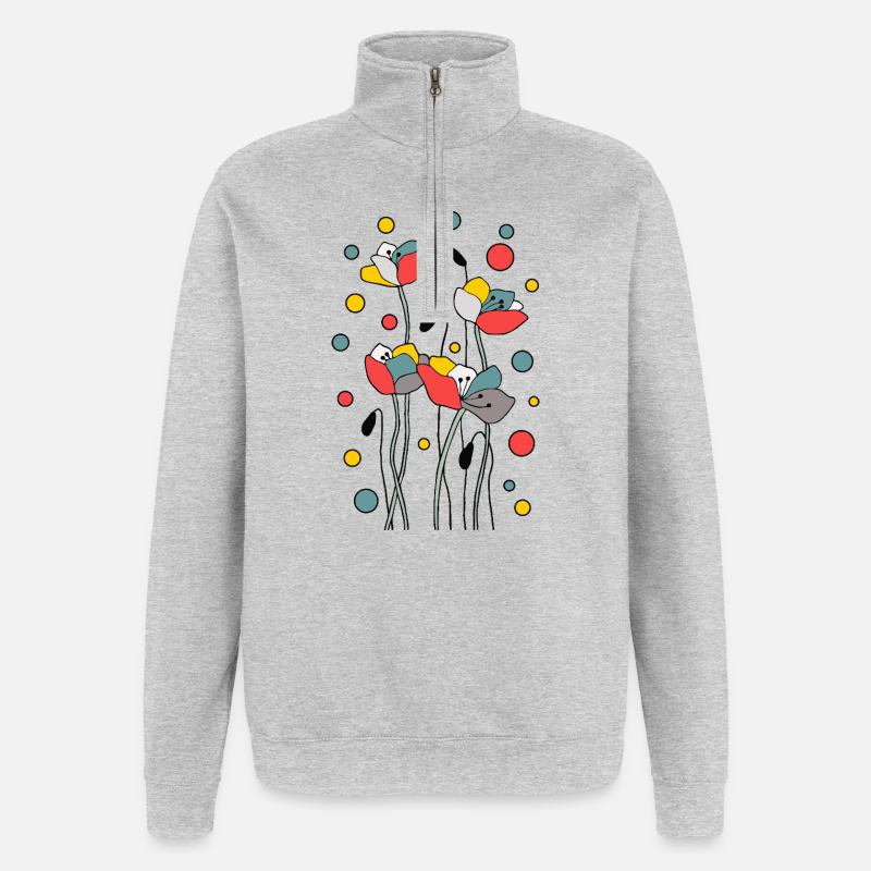 Fleur - Sweat à zip 1/4 - gris chiné