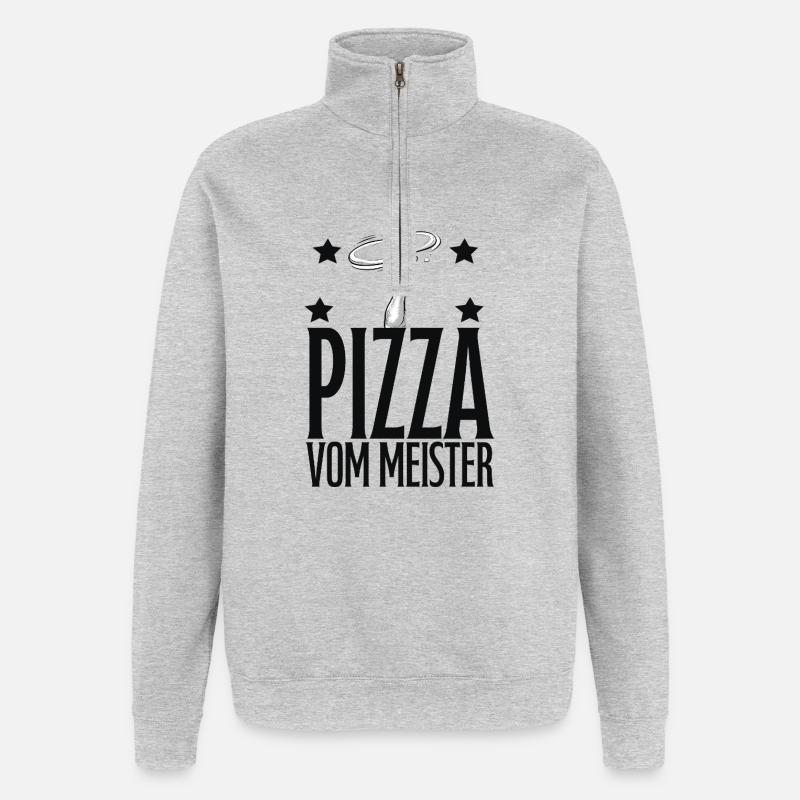 Pizzabäcker, Pizza - Quarter-Zip-Sweatshirt - Grau meliert