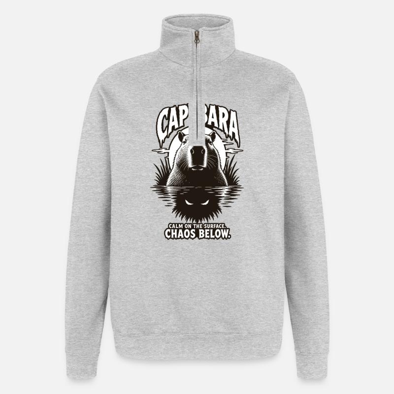 Capybara Chaos Horror Design - Quarter-Zip Sweatshirt - heather grey