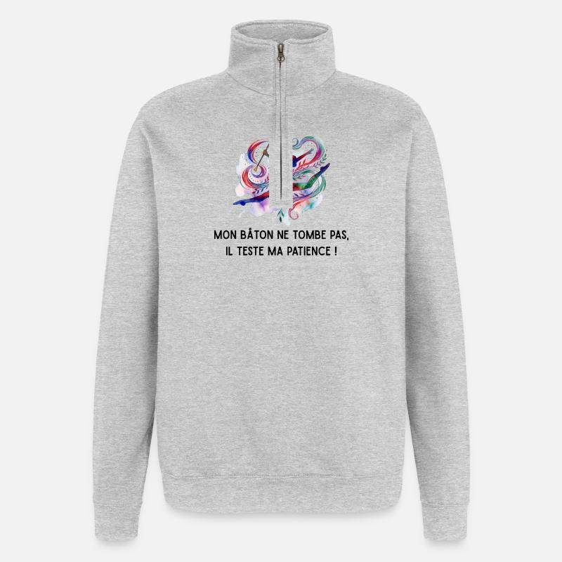 Mon_bton_ne_tombe_pas-_il_teste_ma_patience_- - Sweat à zip 1/4 - gris chiné