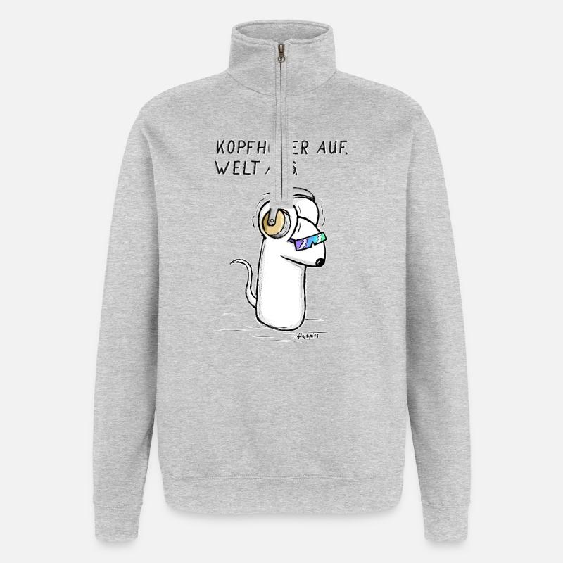 Kopfhoerer auf. Welt aus. - Quarter-Zip-Sweatshirt - Grau meliert
