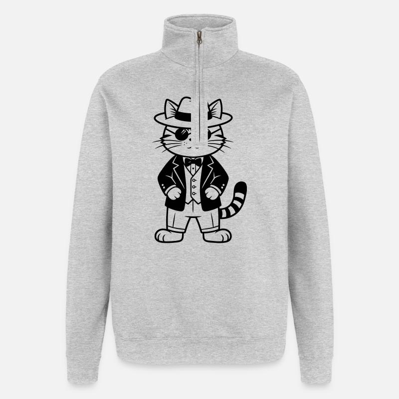 Cat Mafia - Sweat à zip 1/4 - gris chiné