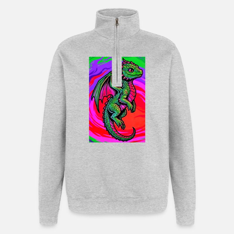 Drache - Quarter-Zip-Sweatshirt - Grau meliert