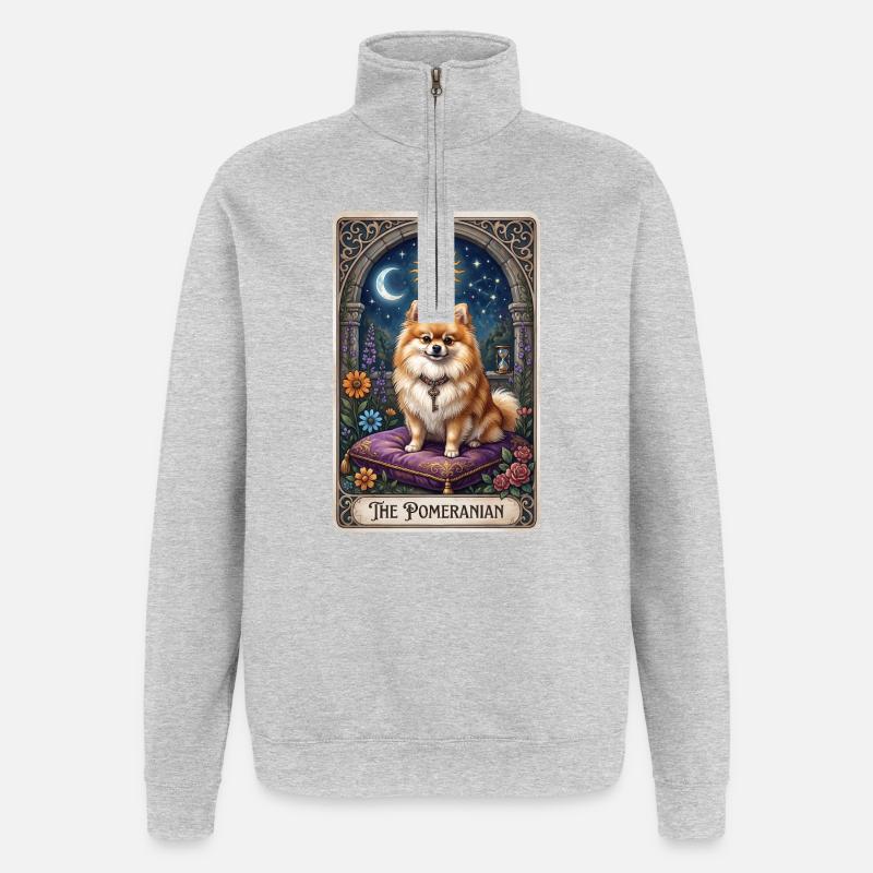 Pomeranian Moon Sun Magic - Quarter-Zip Sweatshirt - heather grey