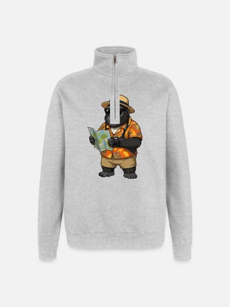 Gorilla Reisender im Hawaii Hemd - Quarter-Zip-Sweatshirt - Grau meliert