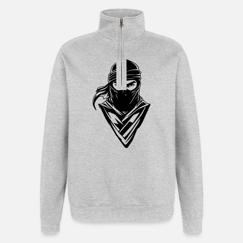 Ninja - Face - Quarter-Zip Sweatshirt - heather grey