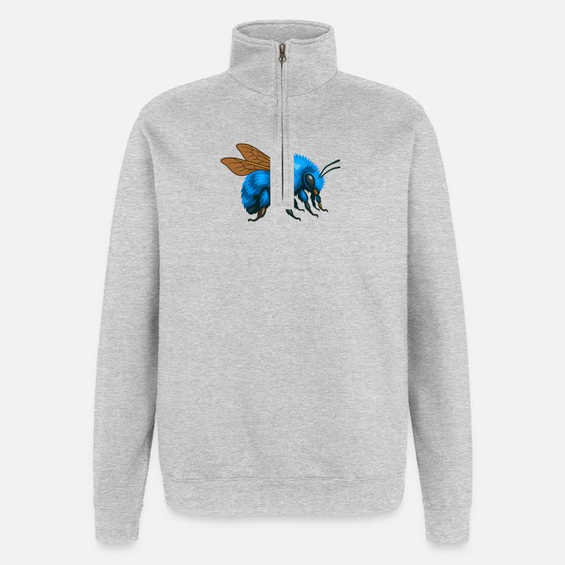 Bourdon bleu à droite - Sweat à zip 1/4 - gris chiné