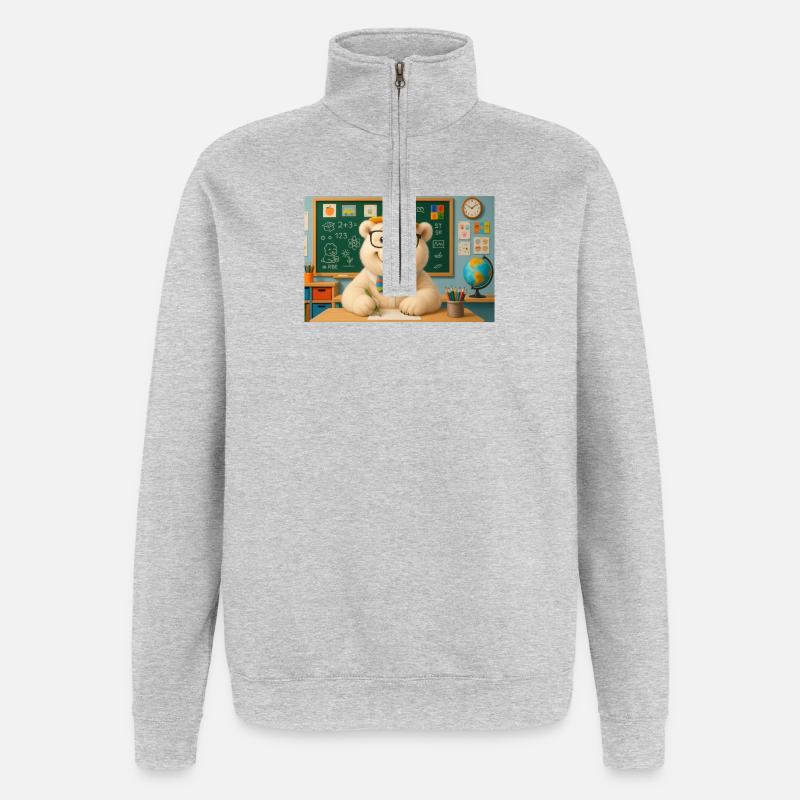 ours mignon à lunettes en classe - Sweat à zip 1/4 - gris chiné