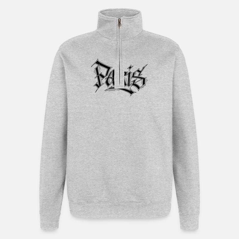 Graffiti-Style Schriftzug Paris - Quarter-Zip-Sweatshirt - Grau meliert