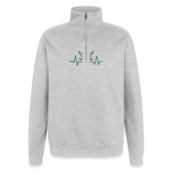 Herzschlag Hanfblatt - Quarter-Zip-Sweatshirt - Grau meliert - Vorne - AI Model Female 172 light (172cm) & AI Model Male 178 dark (178cm)