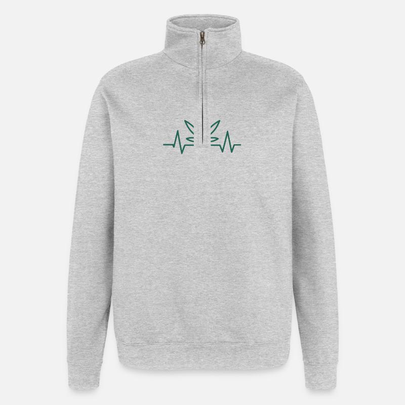 Herzschlag Hanfblatt - Quarter-Zip-Sweatshirt - Grau meliert