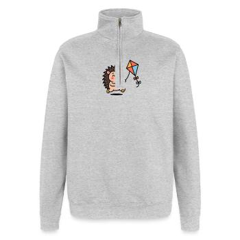 Hedgehog with kite and cup - Quarter-Zip Sweatshirt - heather grey - Front - AI Model Female 172 light (172cm) & AI Model Male 178 dark (178cm)