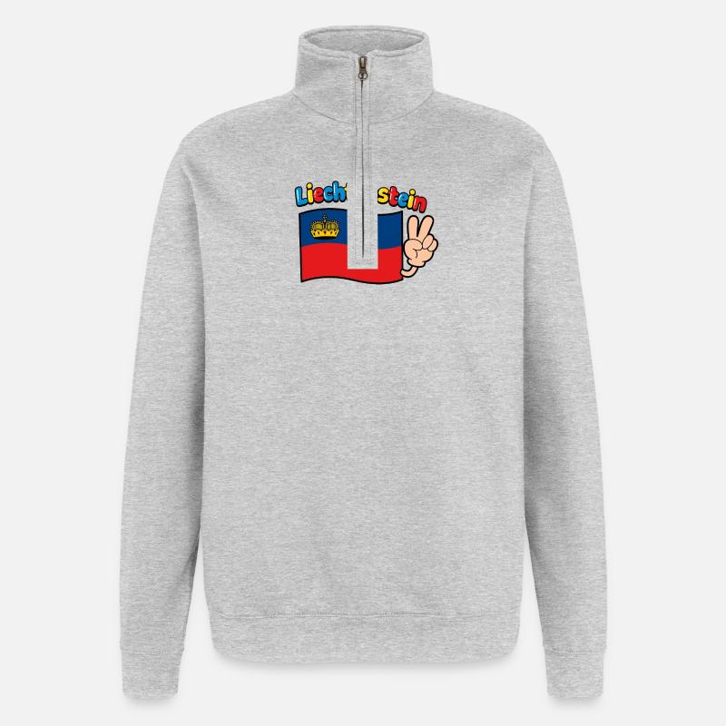 Drapeau du Liechtenstein - Sweat à zip 1/4 - gris chiné