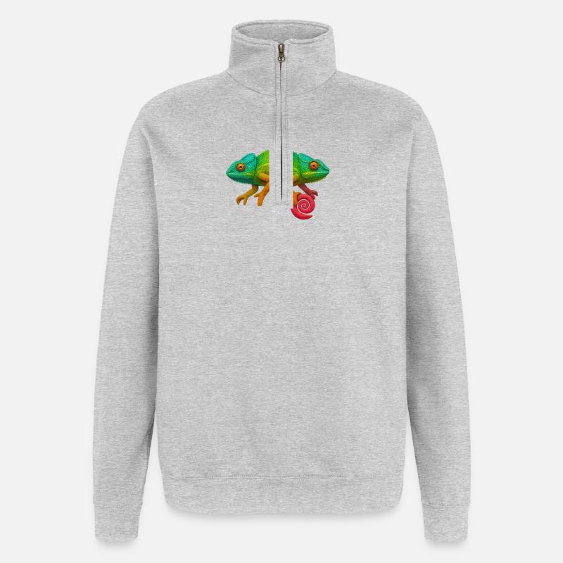 Regenbogen Chamäleon Lolli - Quarter-Zip-Sweatshirt - Grau meliert