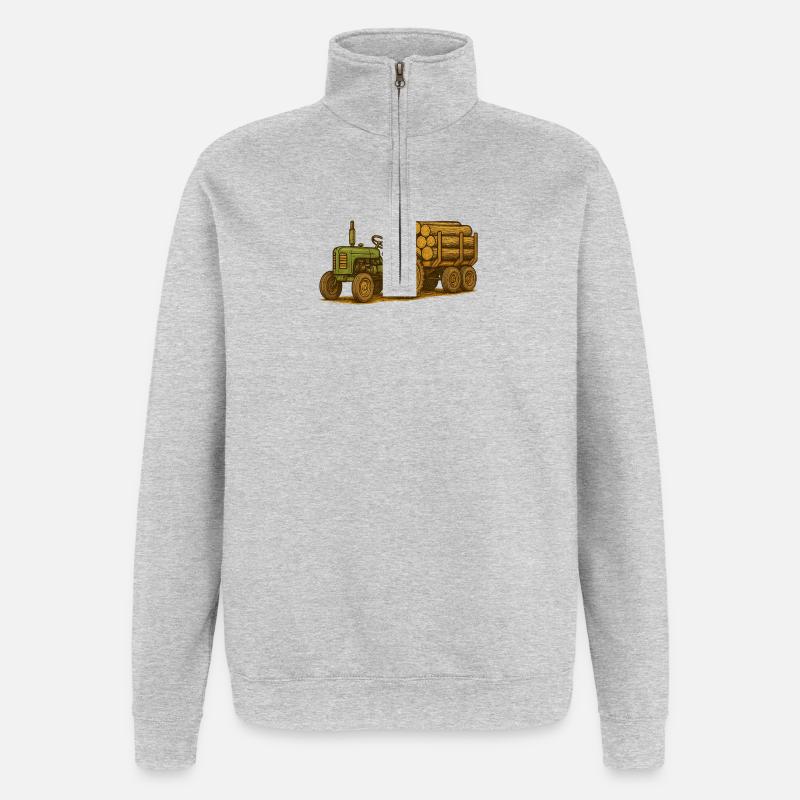 Grüner Traktor mit Holzbett - Quarter-Zip-Sweatshirt - Grau meliert