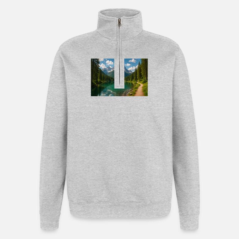 Bergseepfad im Wald - Quarter-Zip-Sweatshirt - Grau meliert