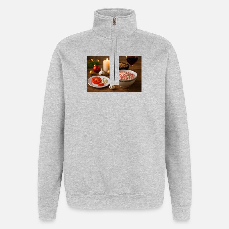 Salade tomate à l’ail et gretschka - Sweat à zip 1/4 - gris chiné