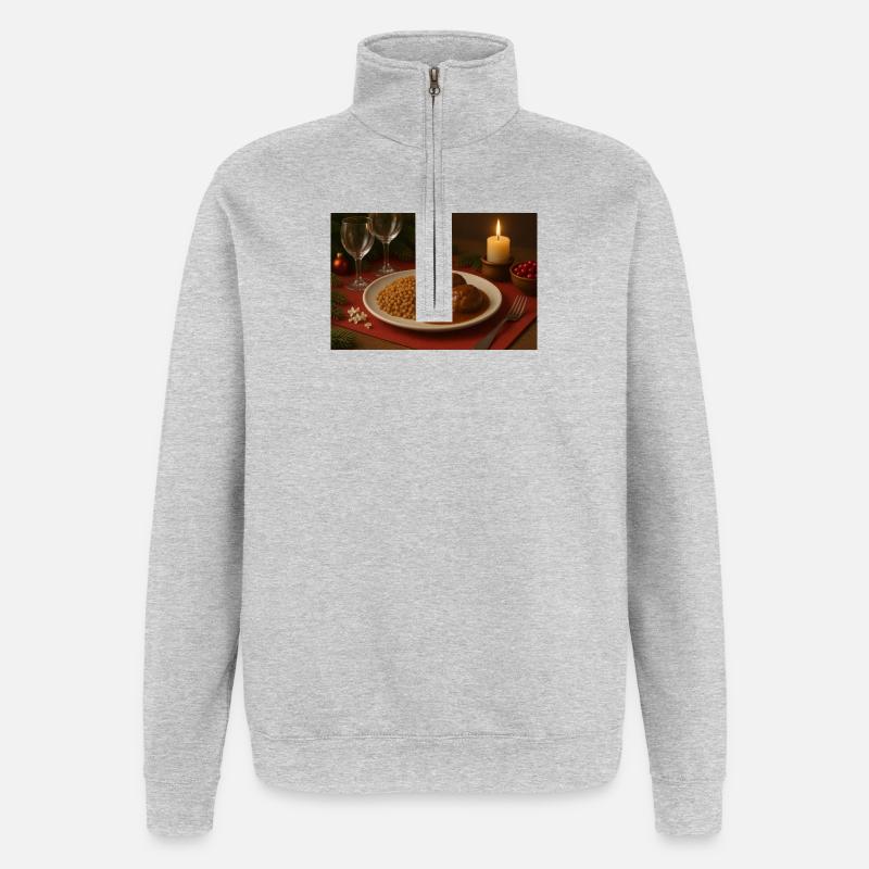 Festlicher Buchweizen-Fleischbällchen Teller - Quarter-Zip-Sweatshirt - Grau meliert