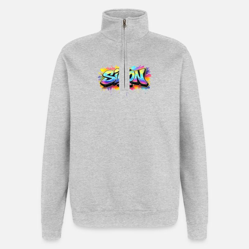 Graffiti  SIMON Prénom cadeau idéal imprimable  - Sweat à zip 1/4 - gris chiné