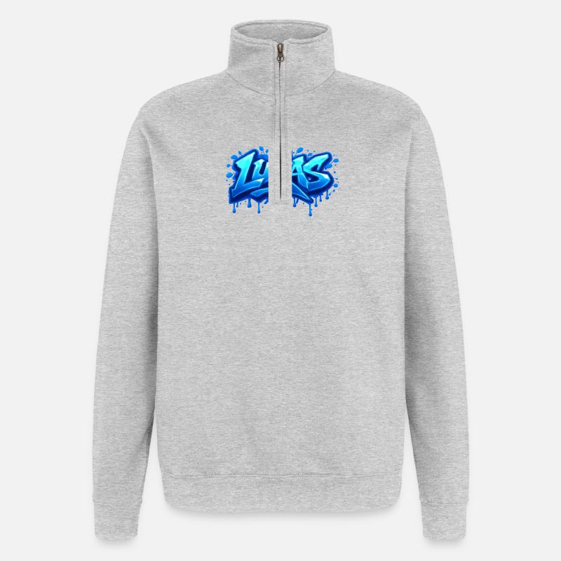 Graffiti  LUKAS Prénom cadeau idéal imprimable  - Sweat à zip 1/4 - gris chiné