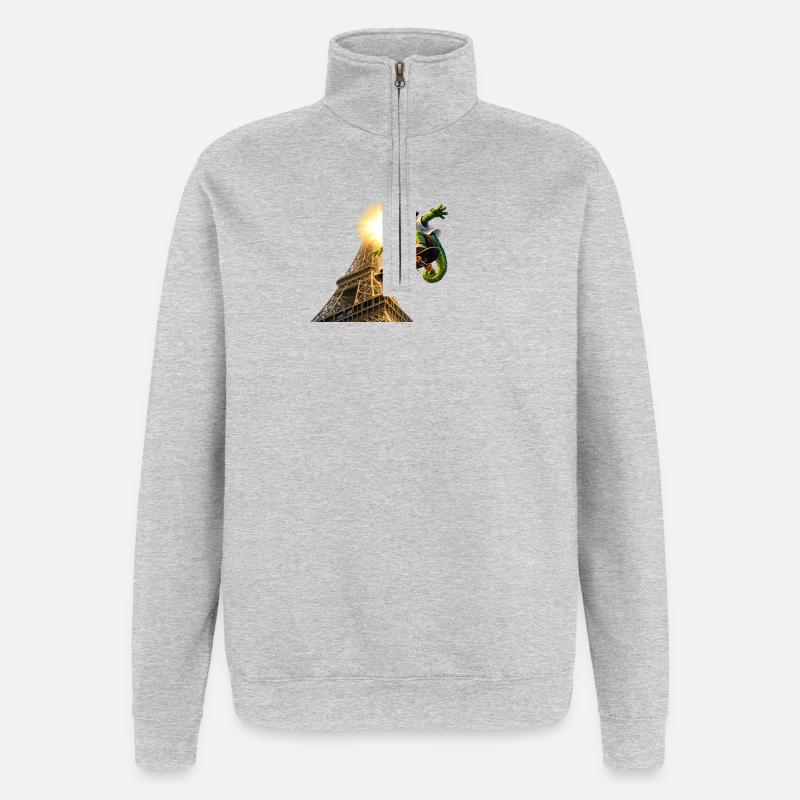 Skatendes Chamelion beim Eifelturm - Quarter-Zip-Sweatshirt - Grau meliert