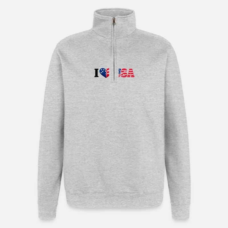 I cœur USA Drapeau Étoilé motif - Sweat à zip 1/4 - gris chiné