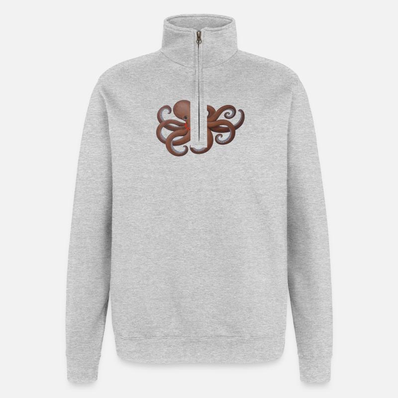 Oktopus mit roter Liebesperle - Quarter-Zip-Sweatshirt - Grau meliert