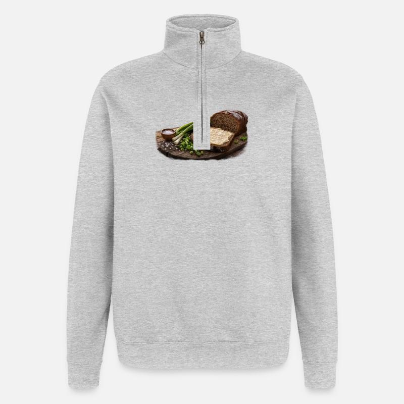 Rustikales Brot mit Butter - Quarter-Zip-Sweatshirt - Grau meliert