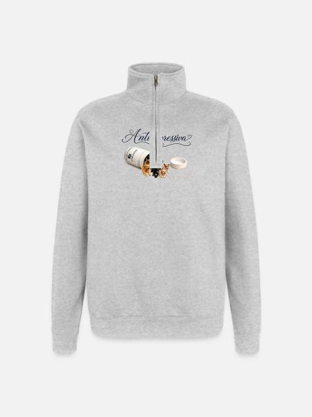 Antidepressive Hundeliebe - Quarter-Zip-Sweatshirt - Grau meliert