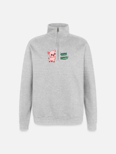 Piwi le cochon - Sweat à zip 1/4 - gris chiné