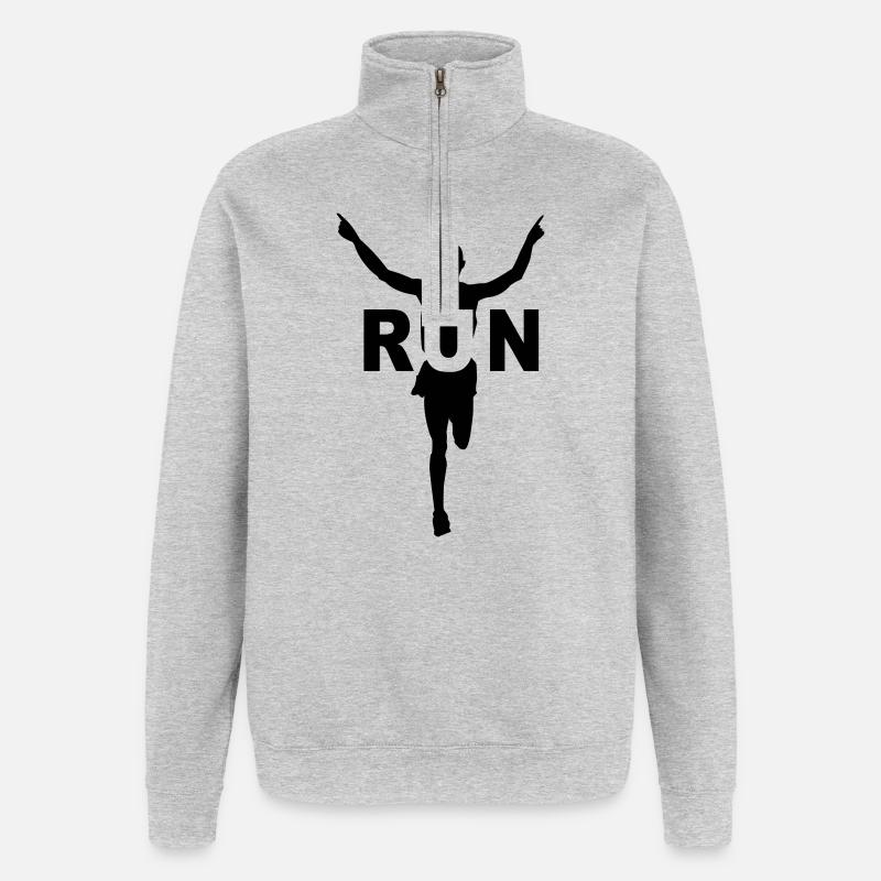 Run, course à pied, jogging , marathon - Sweat à zip 1/4 - gris chiné