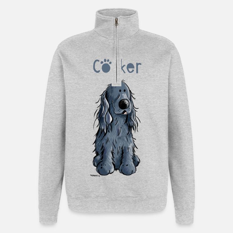 Drôle Cocker Spaniel - Sweat à zip 1/4 - gris chiné