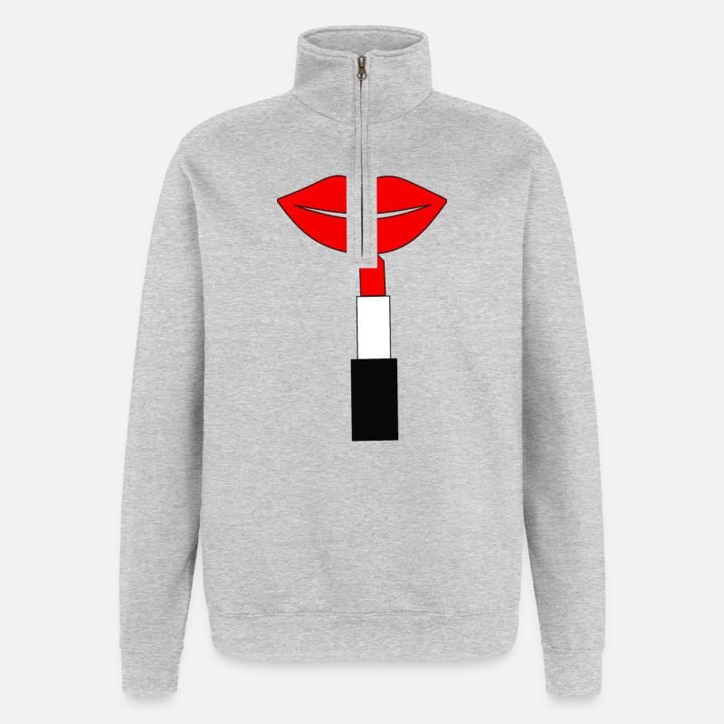 Rouge à lèvres Lèvres Rouge - Sweat à zip 1/4 - gris chiné