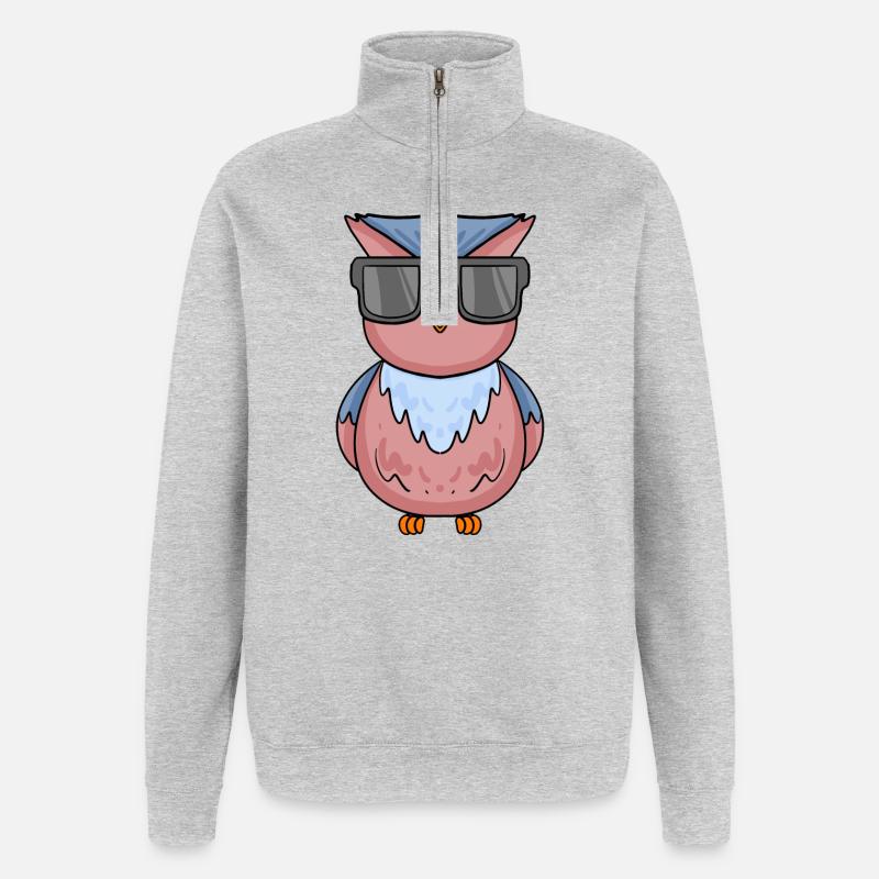 coole Eule mit Sonnenbrille - Quarter-Zip-Sweatshirt - Grau meliert