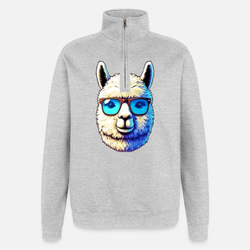 Alpaga avec lunettes de soleil - Sweat à zip 1/4 - gris chiné