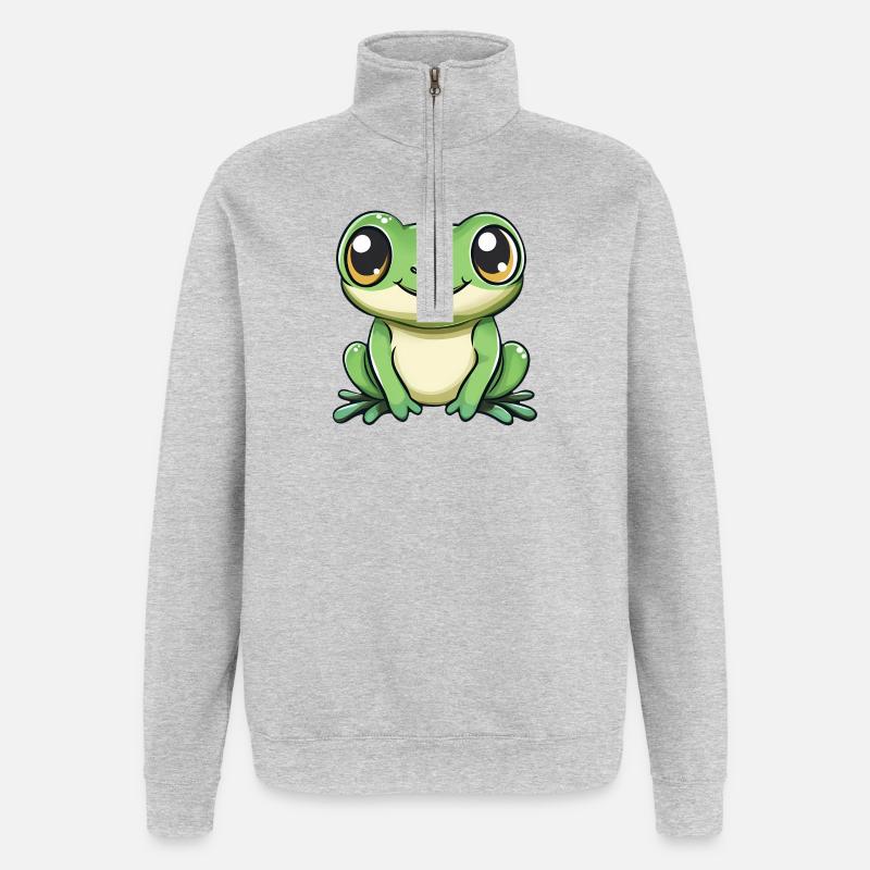 mignon grenouille - Vert - Design joyeux. - Sweat à zip 1/4 - gris chiné