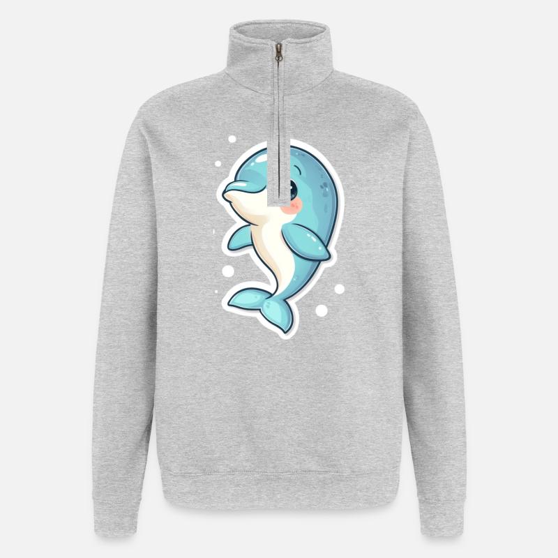 Delfin - Quarter-Zip-Sweatshirt - Grau meliert