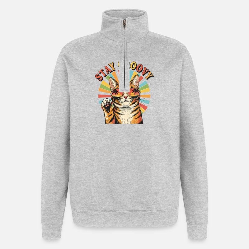 Restez groovy - Sweat à zip 1/4 - gris chiné