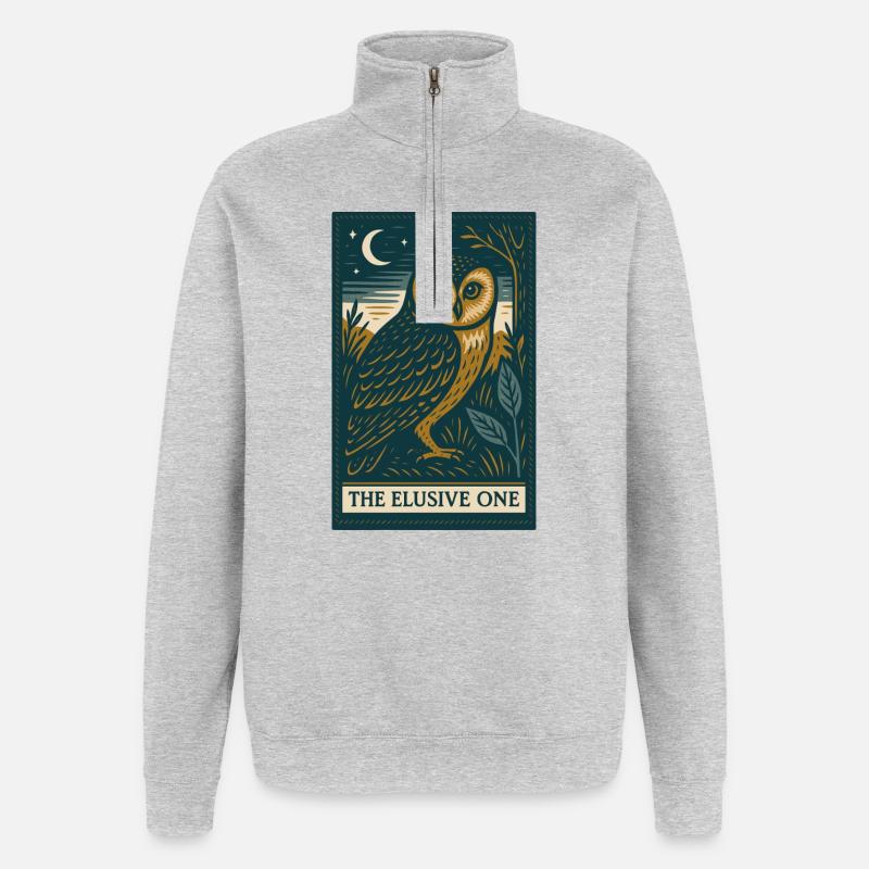 Mystische Eule unter Nachthimmel - Quarter-Zip-Sweatshirt - Grau meliert