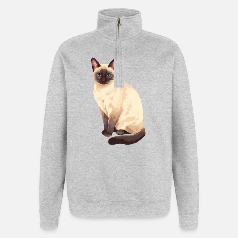 Siamese Cat Sitting Cat Lover - Quarter-Zip Sweatshirt - heather grey