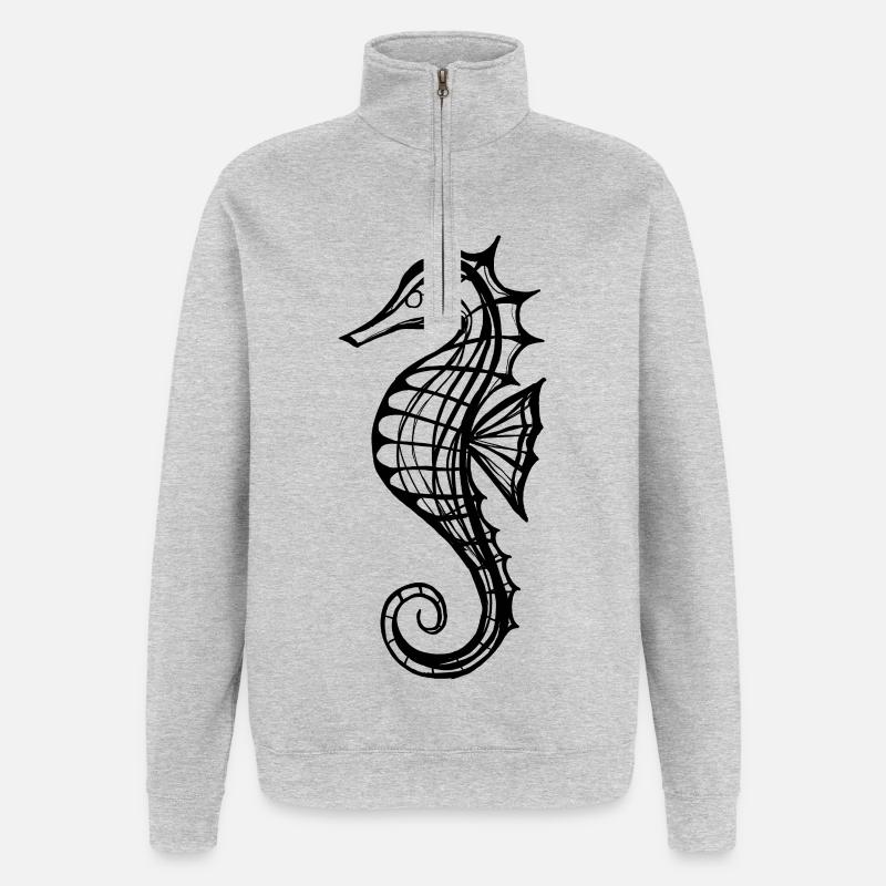 Seepferdchen – Line Art in Schwarz-Weiss - Quarter-Zip-Sweatshirt - Grau meliert